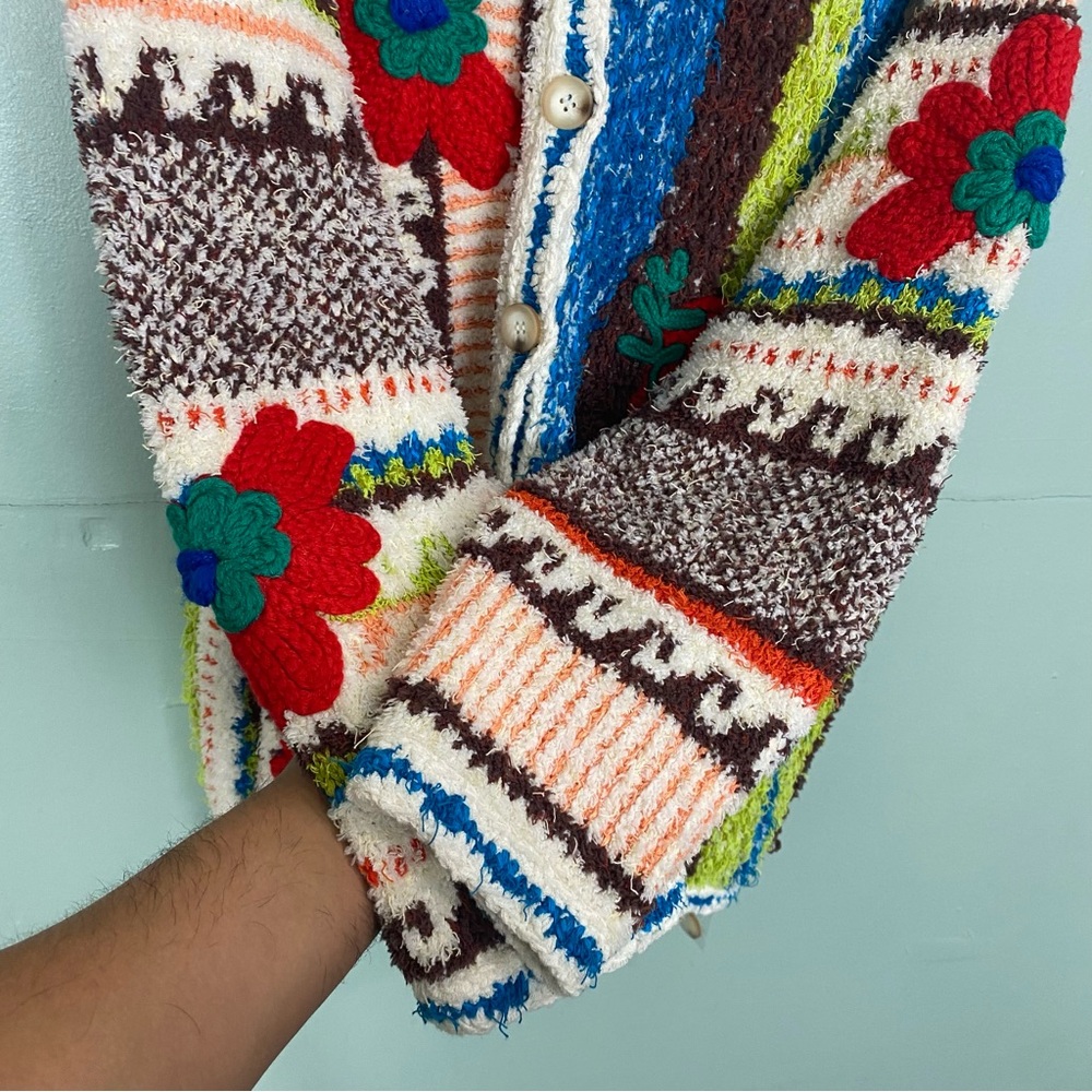 Free People Terry‎ Towel Cardi Calypso Cardigan Sweater Floral Artsy XS - Picture 6 of 10